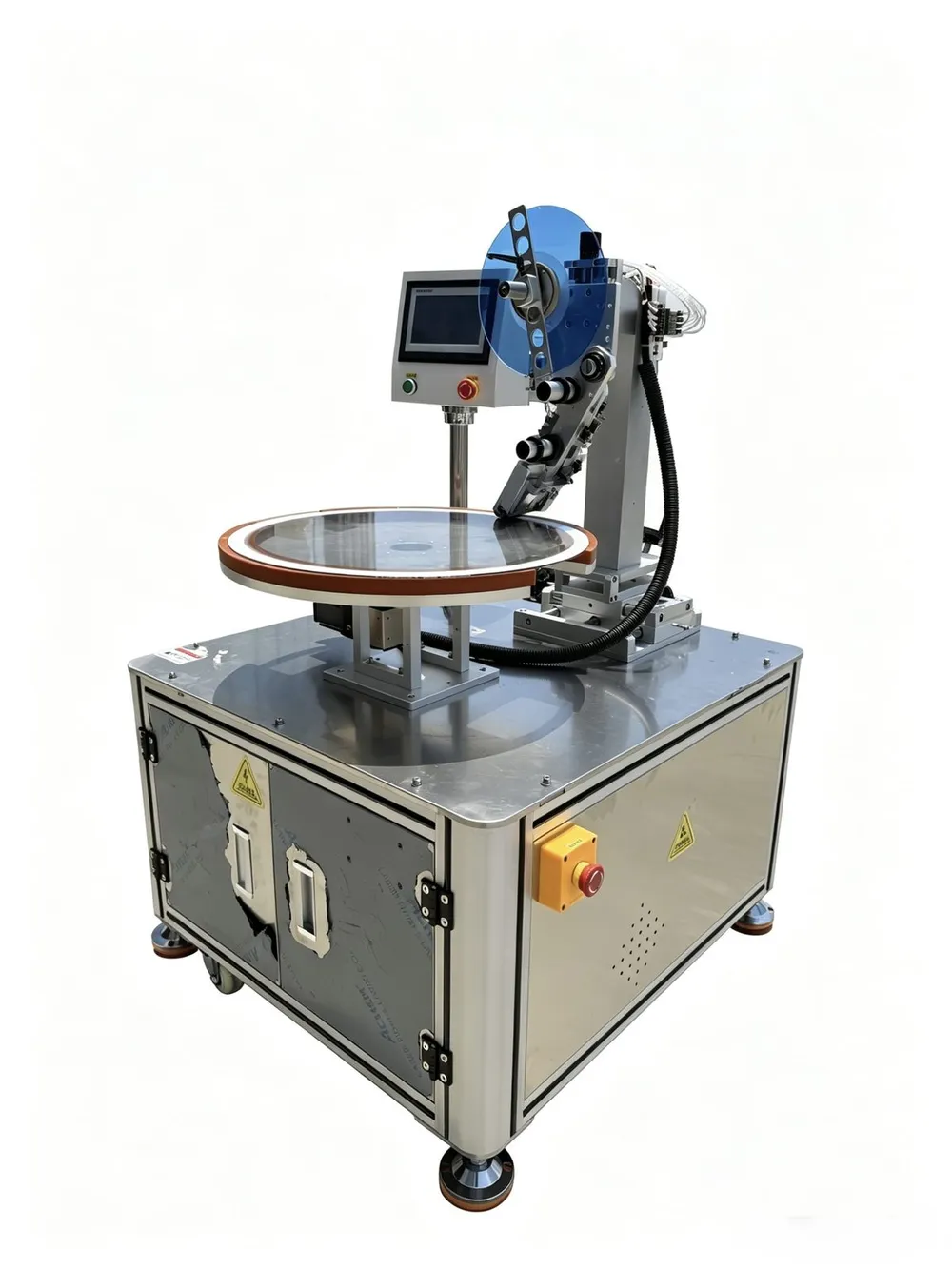 Rotary Tape Applicator for Washing-Machine Panels (T-803) — Turntable with ring fixture and tape head