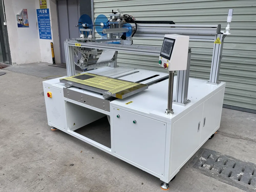 Wide-Format Film & Tape Applicator (450 mm) — Gantry, wide head and fixture plate