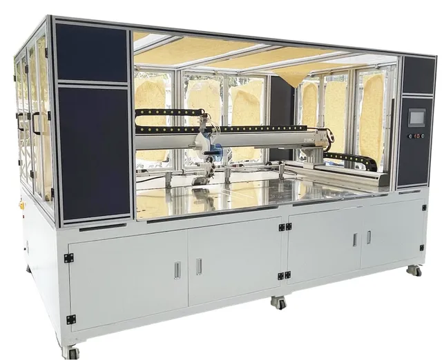 Floor-Standing 3-Axis Tape Applicator — Floor-standing 3-axis tape applicator with full safety enclosure